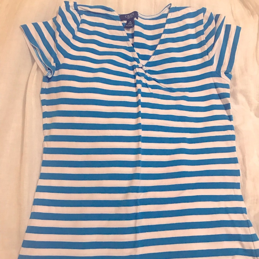 Chaps blue/white striped short sleeve cotton/elastic T-shirt, women’s medium